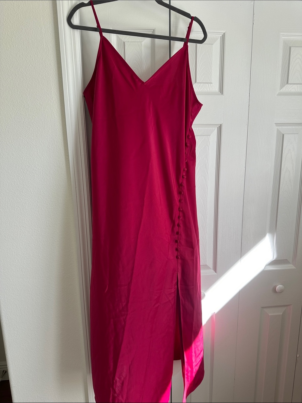 Banana Republic Fuchsia Slip Maxi Dress with Side Button Detail